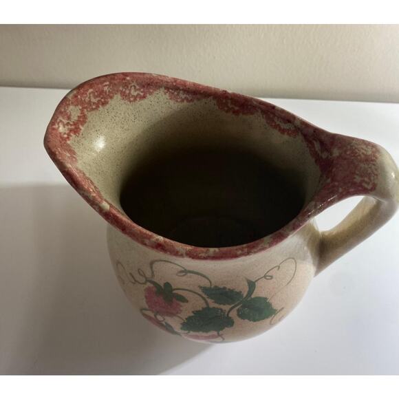 Country Crafts Strawberry Pink Sponge Pottery Pitcher Waldenburg ARKANSAS - Picture 3 of 6